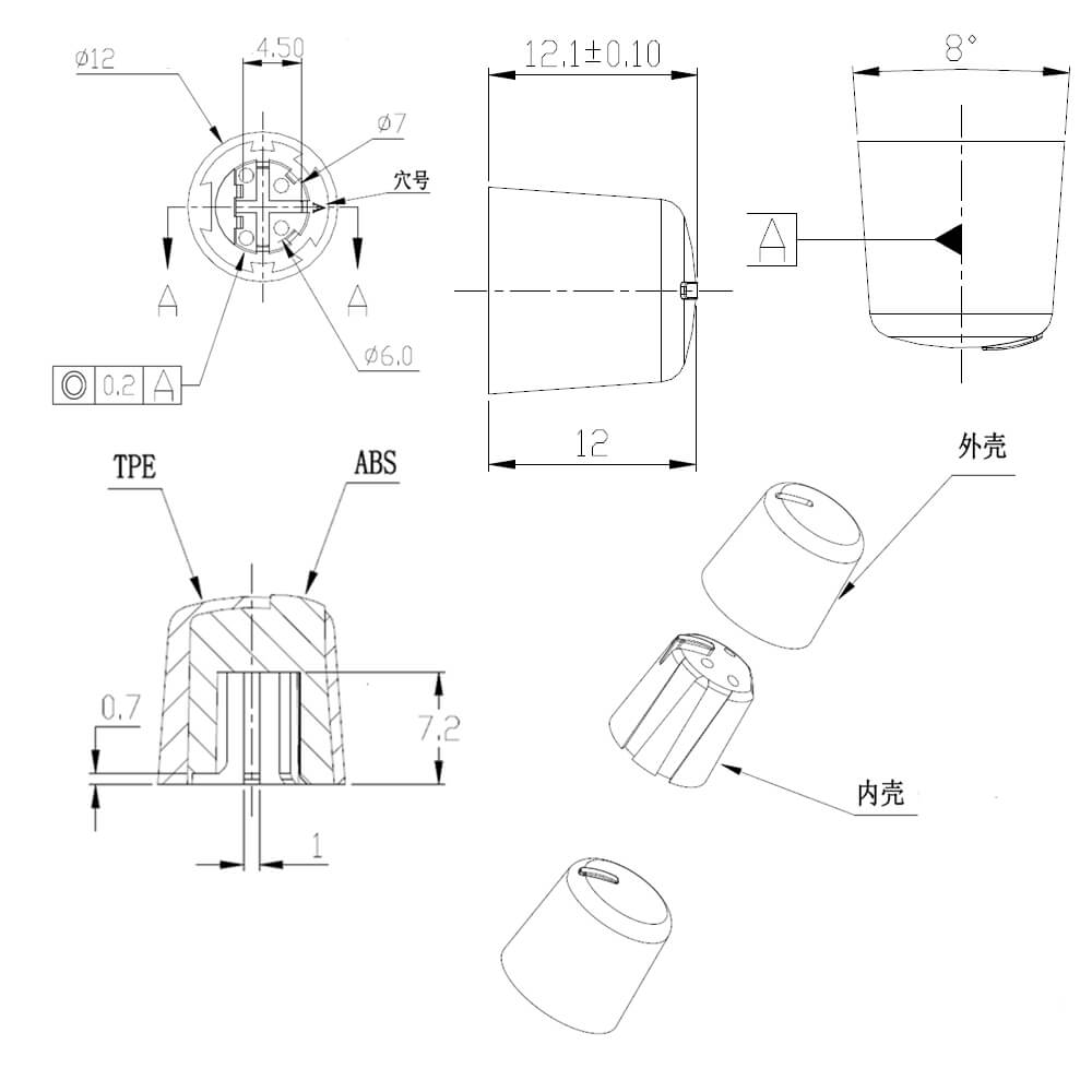 Plastic Two Color Knob X64